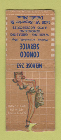 Matchbook Cover - Conoco oil gas Duluth MN pinup BOBTAIL