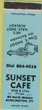 Matchbook Cover - Sunset Cafe Burlington VT