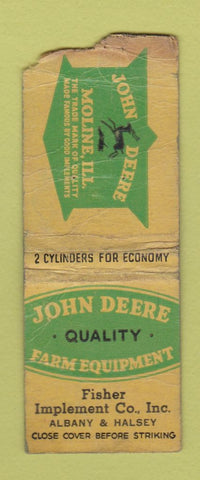 Matchbook Cover - John Deere Tractors  Fisher Implement POOR BOBTAIL