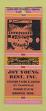 Matchbook Cover - Joy Young Chinese Restaurant Memphis TN BOBTAIL