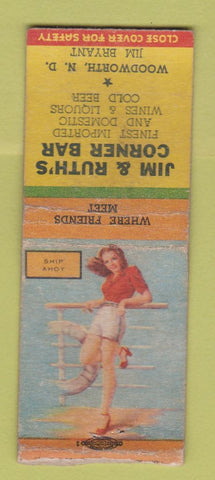Matchbook Cover - Jim and Ruth's Corner Bar Woodworth ND pinup WEAR BOBTAIL