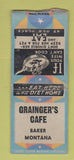 Matchbook Cover - Grainger's Cafe Baker MT WEAR BOBTAIL