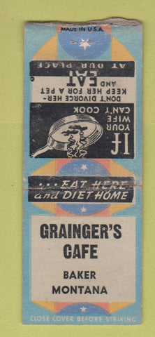 Matchbook Cover - Grainger's Cafe Baker MT WEAR BOBTAIL