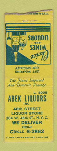 Matchbook Cover - Abek Liquors New York City BOBTAIL
