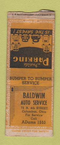 Matchbook Cover - Baldwin Auto Service Columbus OH WORN BOBTAIL