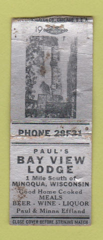 Matchbook Cover - Bay View Lodge Minoqua WI WORN BOBTAIL