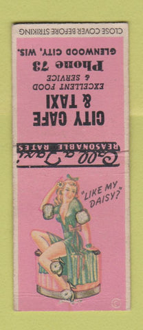 Matchbook Cover - City Cafe Taxi Glenwood City WI low phone # pinup BOBTAIL