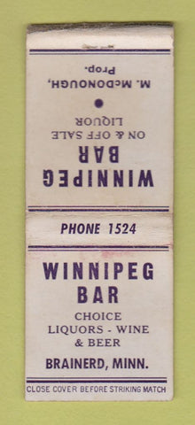 Matchbook Cover - Winnipeg Bar Brainerd MN WEAR BOBTAIL