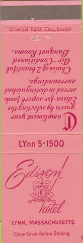 Matchbook Cover - Edison Hotel Lynn MA