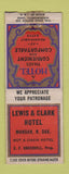 Matchbook Cover - Lewis and Clark Hotel Mandan ND WORN BOBTAIL