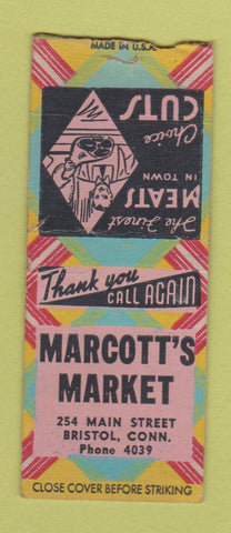 Matchbook Cover - Marcott's Market Bristol CT WEAR BOBTAIL