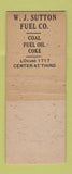 Matchbook Cover - WJ Sutton Fuel Coal BOBTAIL