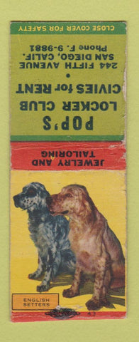 Matchbook Cover - Pop's Locker Club San Diego CA WORN BOBTAIL