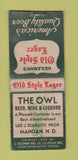 Matchbook Cover - Owl Liquors Mandan ND Old Style Beer WEAR BOBTAIL