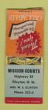 Matchbook Cover - Mission Courts Motel Clayton NM WEAR BOBTAIL