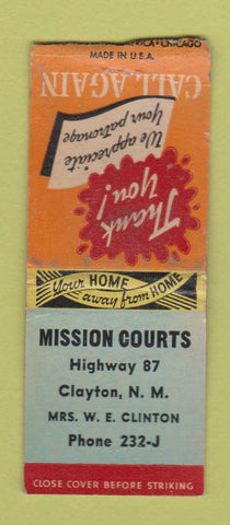 Matchbook Cover - Mission Courts Motel Clayton NM WEAR BOBTAIL