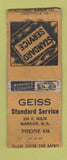 Matchbook Cover - Geiss Standard oil gas Mandan ND WORN BOBTAIL
