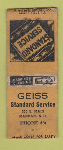 Matchbook Cover - Geiss Standard oil gas Mandan ND WORN BOBTAIL