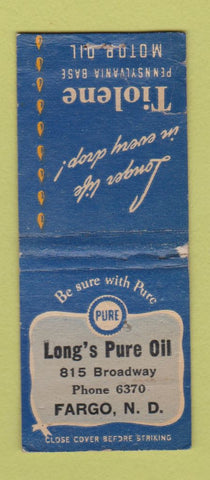 Matchbook Cover - Long's Pure oil gas Fargo ND WORN BOBTAIL