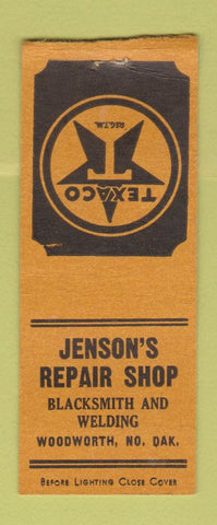 Matchbook Cover - Jenson's Texaco oil gas Blacksmith Woodworth ND BOBTAIL