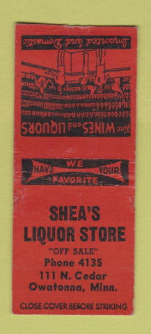 Matchbook Cover - Shea's Liquor Store Owatonna MN WEAR BOBTAIL