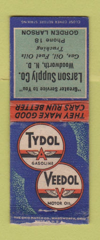Matchbook Cover - Tydol Veedol oil gas LARson Supply Woodworth ND WEAR BOBTAIL