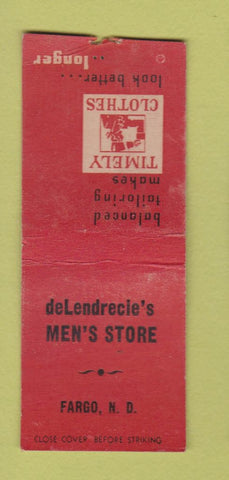 Matchbook Cover - Rimely Men's Clothes DeLendrecle's Fargo ND BOBTAIL