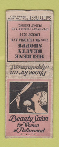 Matchbook Cover - Melrene Beauty Salon SAFETY FIRST girlie WORN BOBTAIL