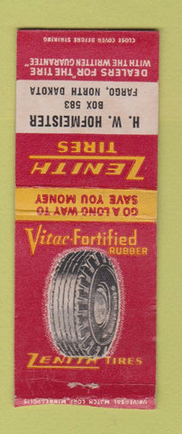 Matchbook Cover - Zenith Tires Hofmeister Fargo ND BOBTAIL