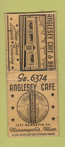 Matchbook Cover - Anglesey Cafe Minneapolis MN girlie WORN BOBTAIL