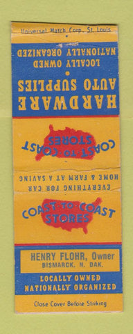 Matchbook Cover - Coast to Coast Hardware Henry Flower Bismarck ND BOBTAIL