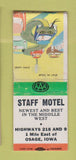 Matchbook Cover - Staff Motel Osage IA WEAR BOBTAIL