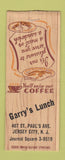 Matchbook Cover - Garry's Lunch Jersey City ND BOBTAIL