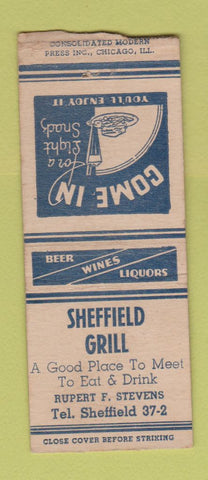 Matchbook Cover - Sheffield Grill BOBTAIL