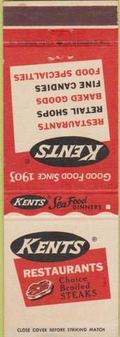 Matchbook Cover - Kents Restaurants Atlantic City NJ