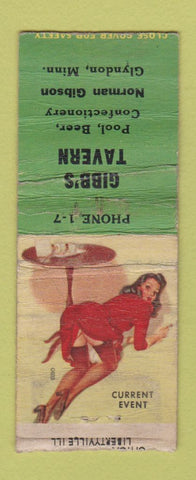 Matchbook Cover - Gibb's Tavern Billiards Glyndon MN pinup POOR BOBTAIL