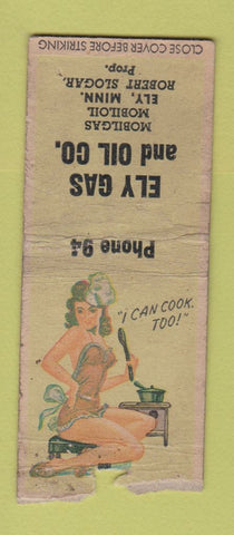 Matchbook Cover - Ely Mobil oil gas Ely MN pinup WORN BOBTAIL
