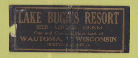 Matchbook Cover - Lake Buch's Resort Wautoma WI WEAR BOBTAIL