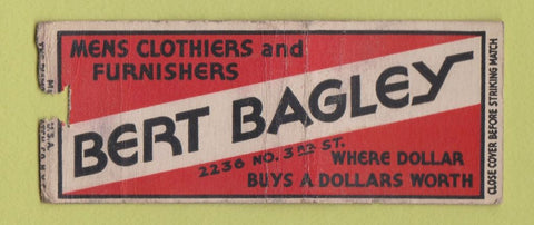 Matchbook Cover - Bert Bagley Clothes BOBTAIL