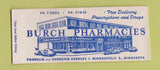 Matchbook Cover - Burch Pharmacy Drug Minneapolis MN BOBTAIL