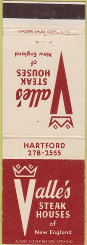 Matchbook Cover - Valle's Steak Houses ME NH MA RI CT