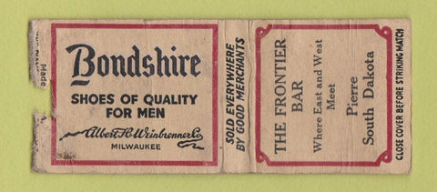 Matchbook Cover - Bondshire Men's Shoes Pierre SD WORN BOBTAIL