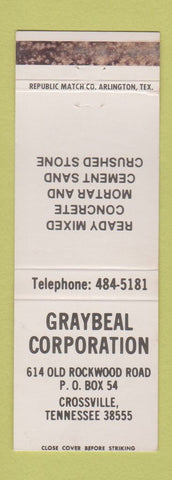 Matchbook Cover - Graybeal Corp Concrete Crossville TN WEAR