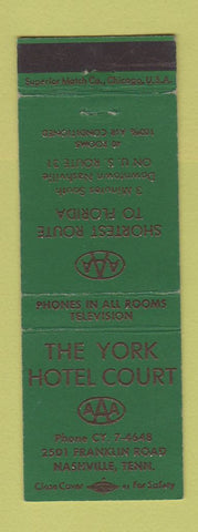 Matchbook Cover - The York Hotel Court Nashville TN