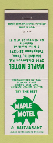 Matchbook Cover - Maple Motel Restaurant Nashville TN