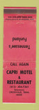 Matchbook Cover - Capri Motel Restaurant Crossville TN