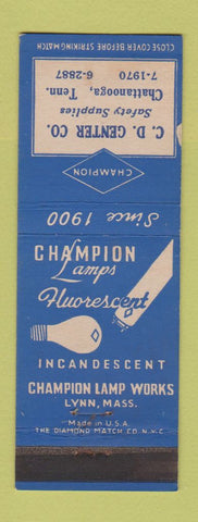 Matchbook Cover - Champion Light Bulbs CD Genter Chattanooga TN