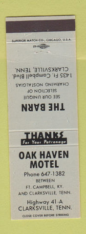 Matchbook Cover - Oak HAVen Motel The Barn Clarksville TN
