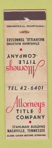 Matchbook Cover - Attorneys Title Company Nashville TN WEAR