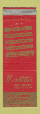 Matchbook Cover - Davitt's Clothes Nashville TN men's WEAR
